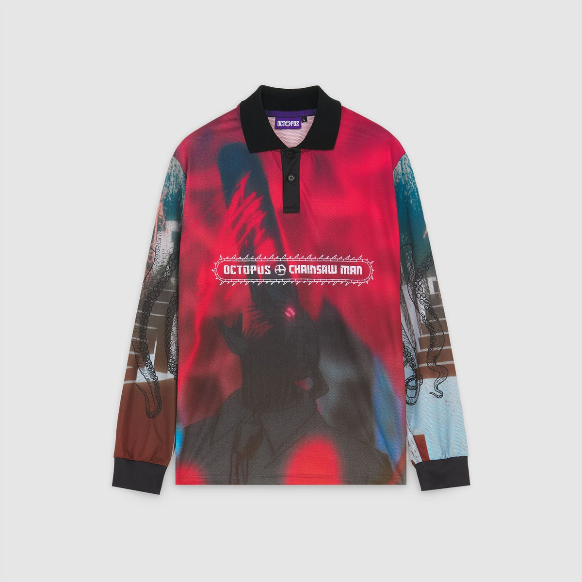 CHAINSAW MAN OCTOPUS 8TH FLOOR LS SPORT POLO BLACK