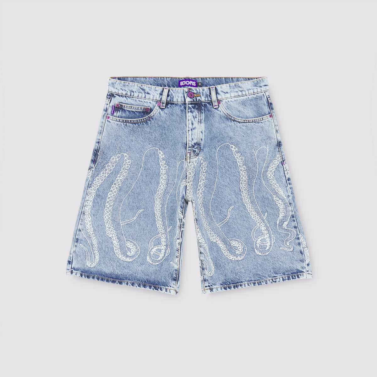 Octopus Outline Loose Shorts Blue Bleach