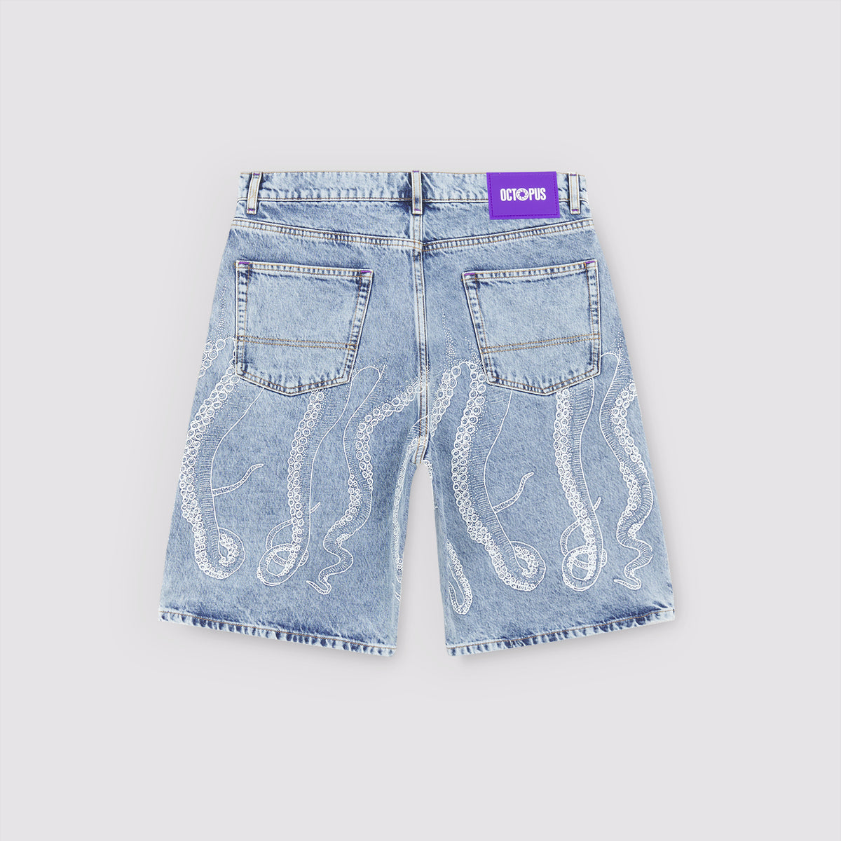 Octopus Outline Loose Shorts Blue Bleach