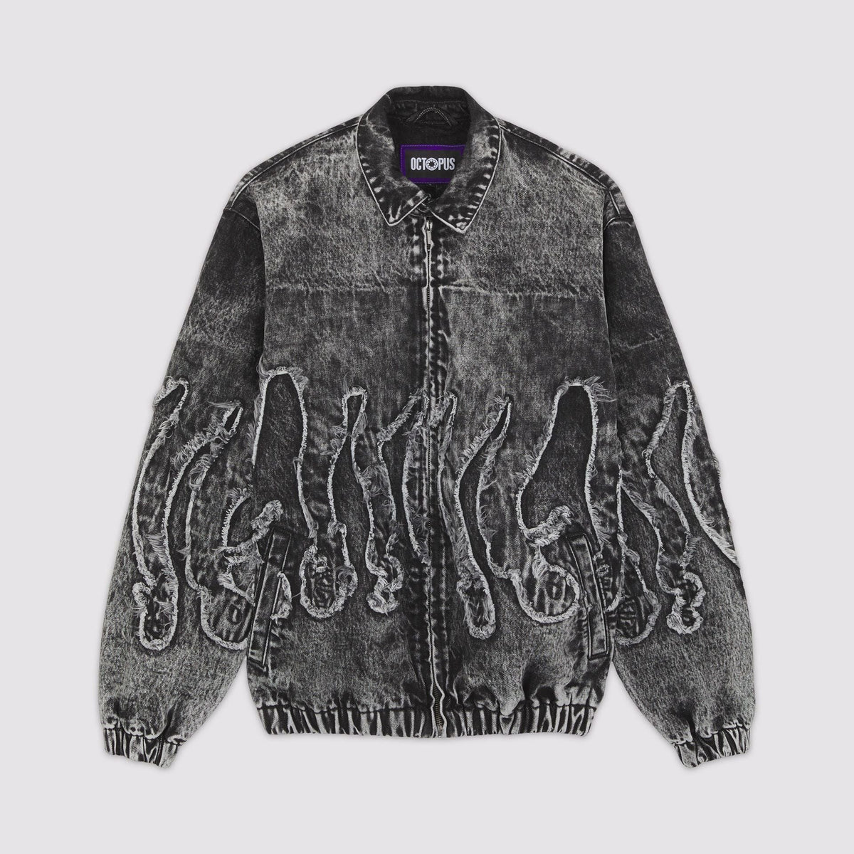 OCTOPUS FRINGED DENIM BOMBER GREY BLEACH