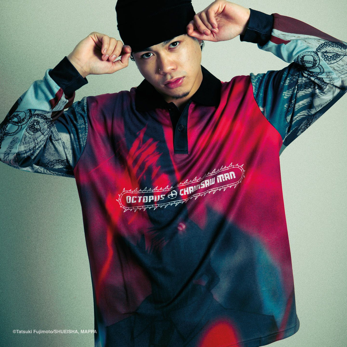 CHAINSAW MAN OCTOPUS 8TH FLOOR LS SPORT POLO BLACK